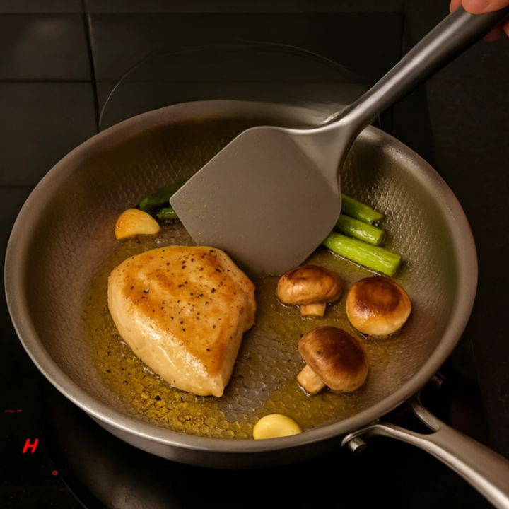 Titanium Induction Cookware with Hammered Finish – Durable Metallic Silver Pan 5