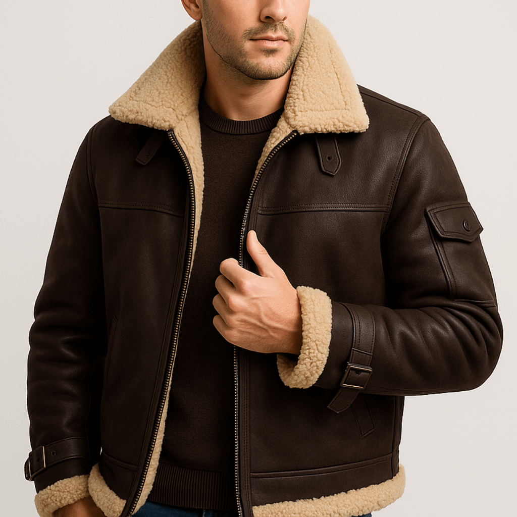 Men's Classic-Cut Leather Jacket with Pockets 2