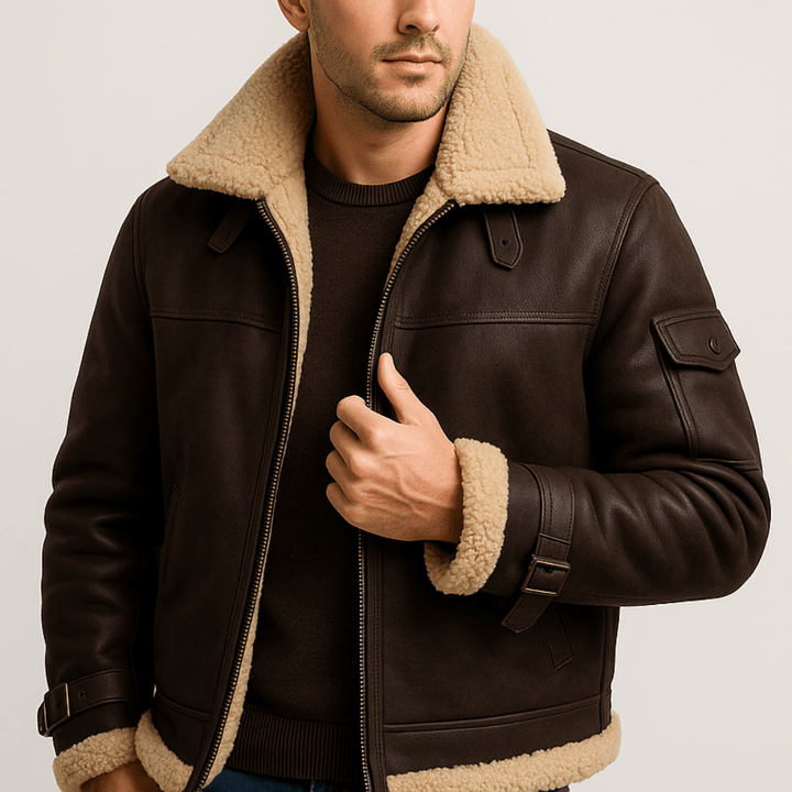 Men's Classic-Cut Leather Jacket with Pockets 8