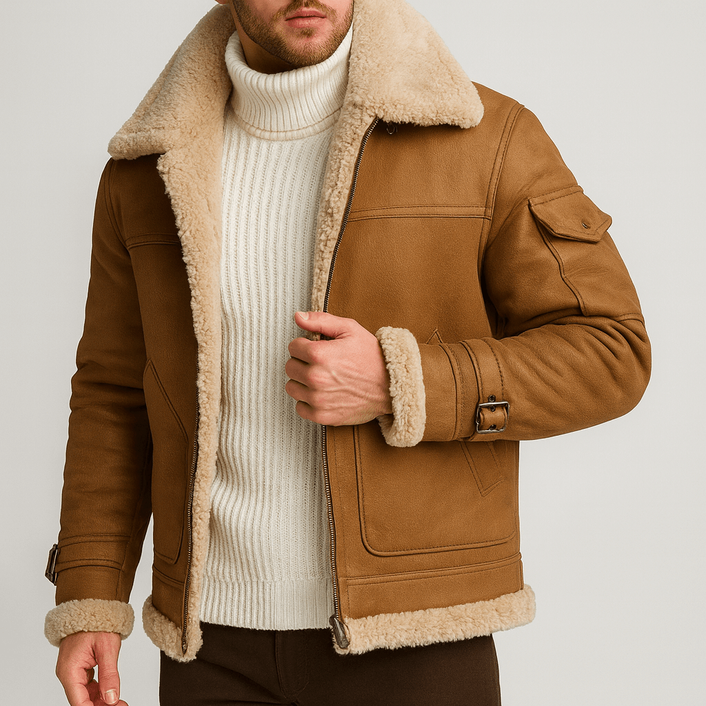 Men's Classic-Cut Leather Jacket with Pockets 3