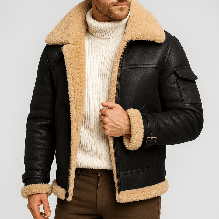 Men's Classic-Cut Leather Jacket with Pockets 6