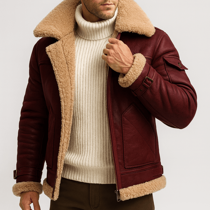 Men's Classic-Cut Leather Jacket with Pockets 7