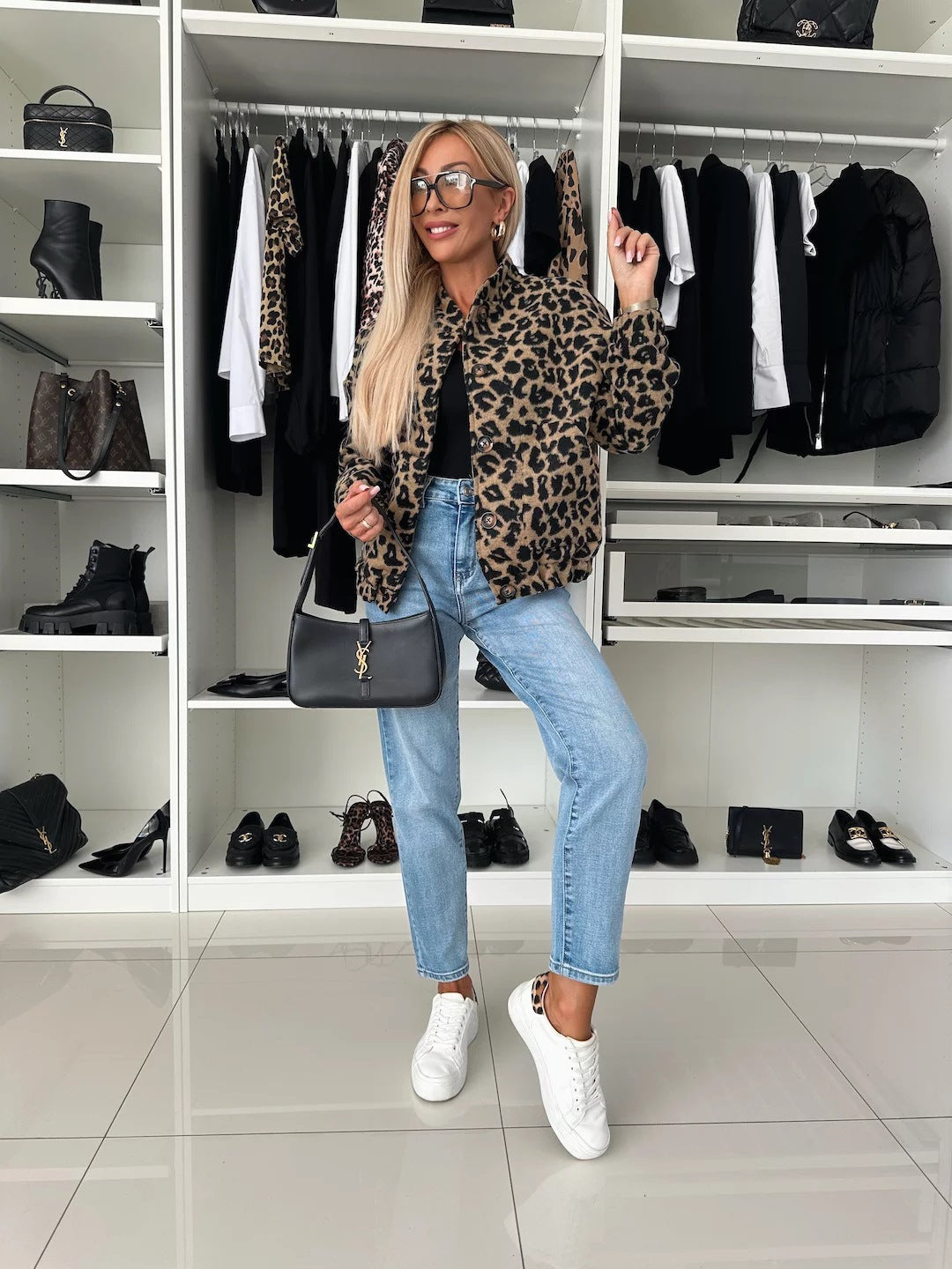 Leopard Print Button-Front Bomber Shacket 5