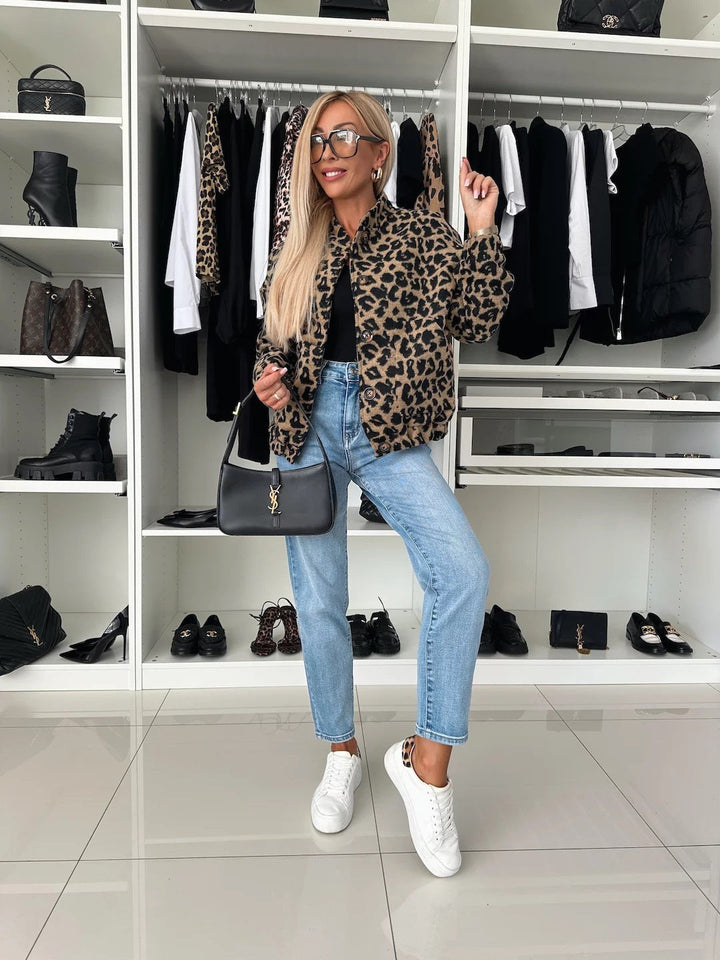 Leopard Print Button-Front Bomber Shacket 5