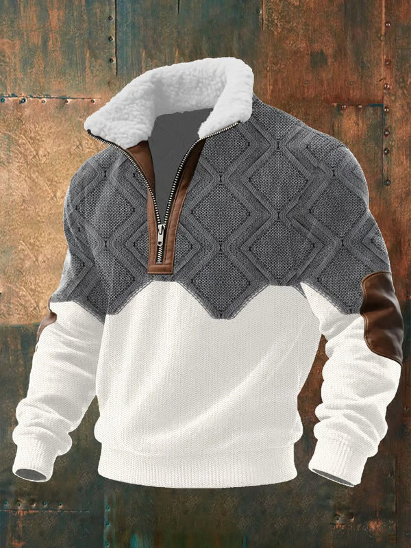 Men's Zip-Up Sweater with Lined High Collar 2