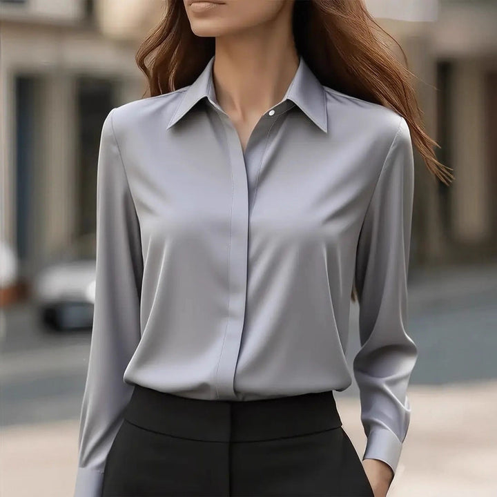 Women's Silk Blouse with Classic Collar and Button-Front Placket 2