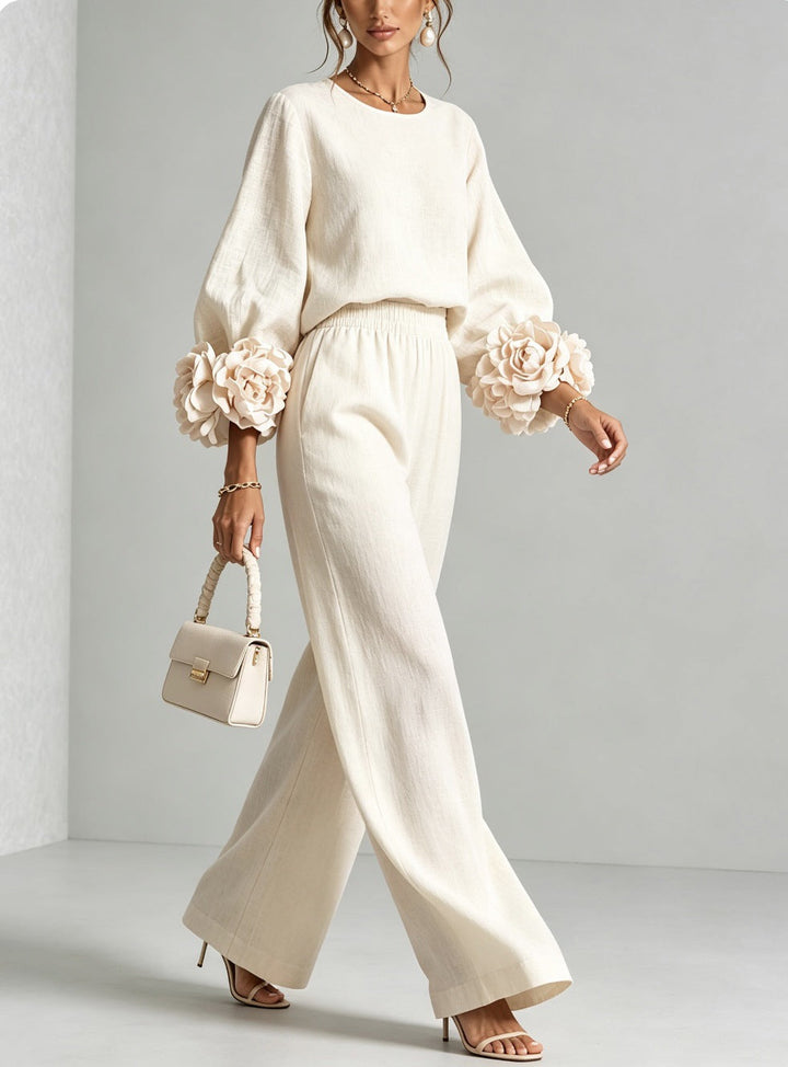 Elegant Two-Piece Set with Statement Sleeves and Wide-Leg Pants 4