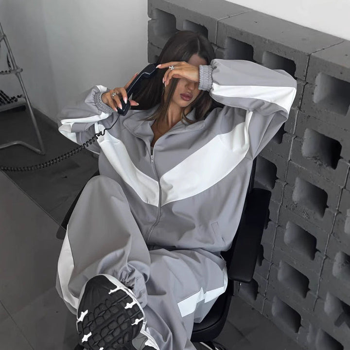 Women's Windbreaker Tracksuit Set with Wide-Leg Pants 1