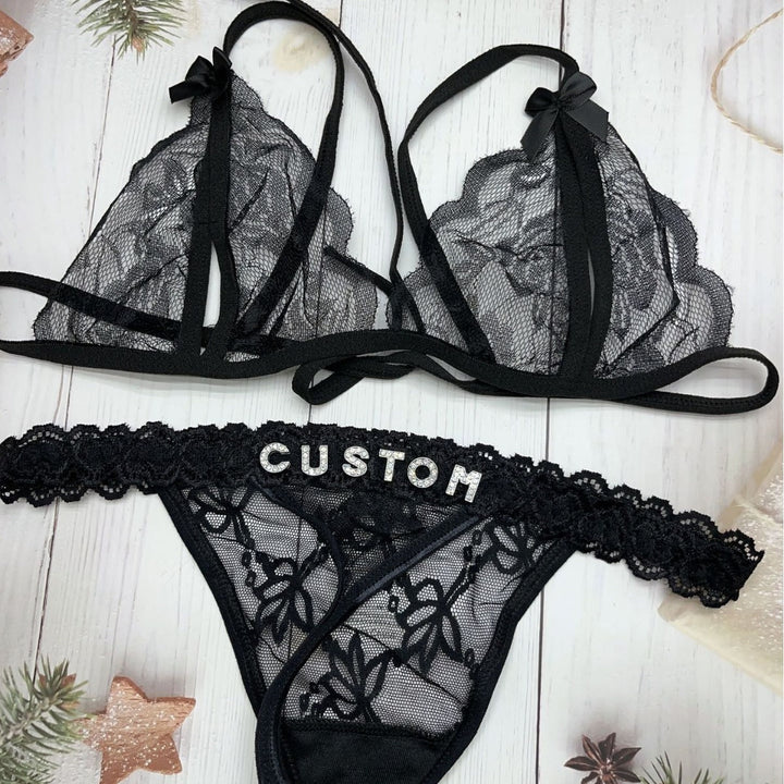 LaceFlair Custom Name Lace Lingerie with Crystal Letters 14