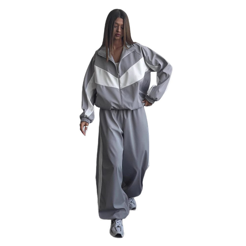Women's Windbreaker Tracksuit Set with Wide-Leg Pants 9