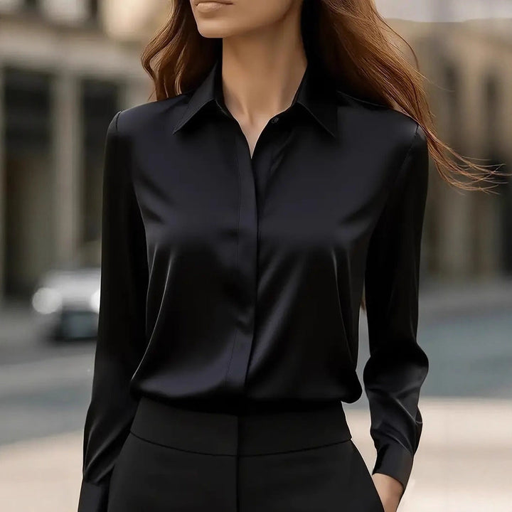Women's Silk Blouse with Classic Collar and Button-Front Placket 1
