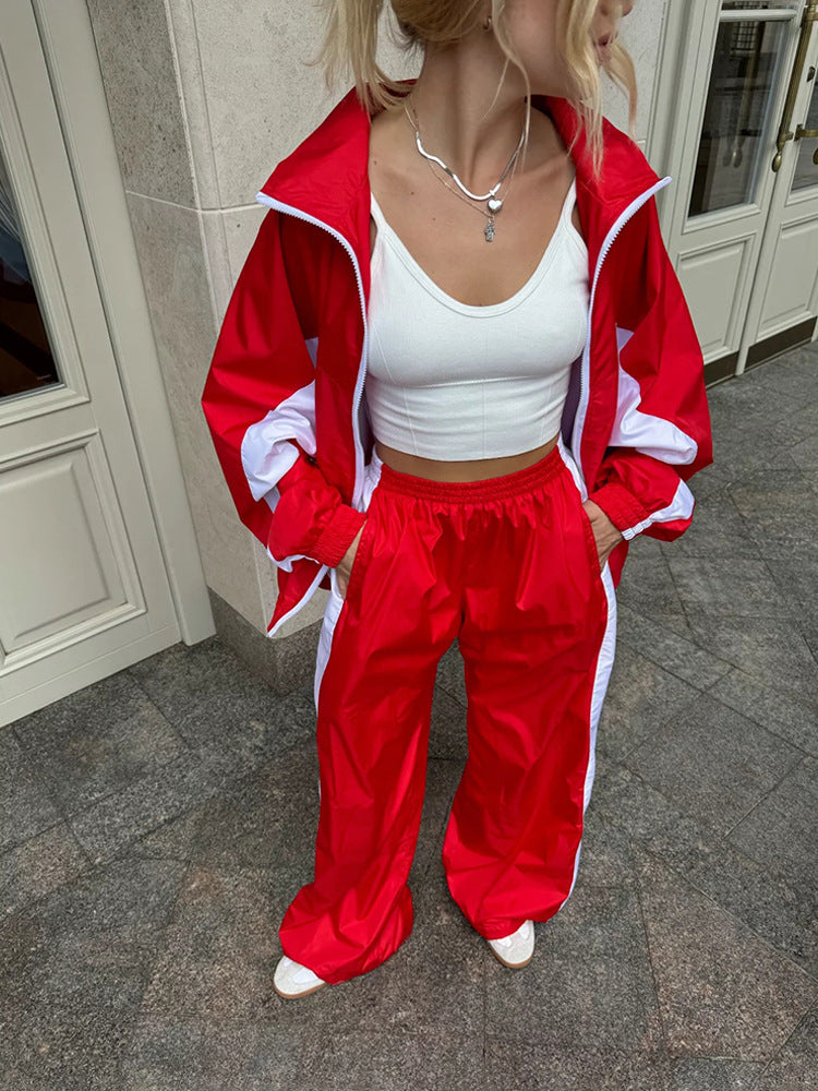 Women's Windbreaker Tracksuit Set with Wide-Leg Pants 17