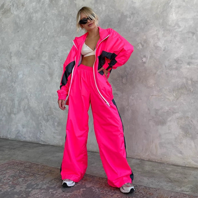 Women's Windbreaker Tracksuit Set with Wide-Leg Pants 8