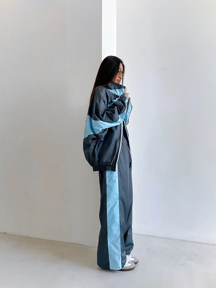 Women's Windbreaker Tracksuit Set with Wide-Leg Pants 13