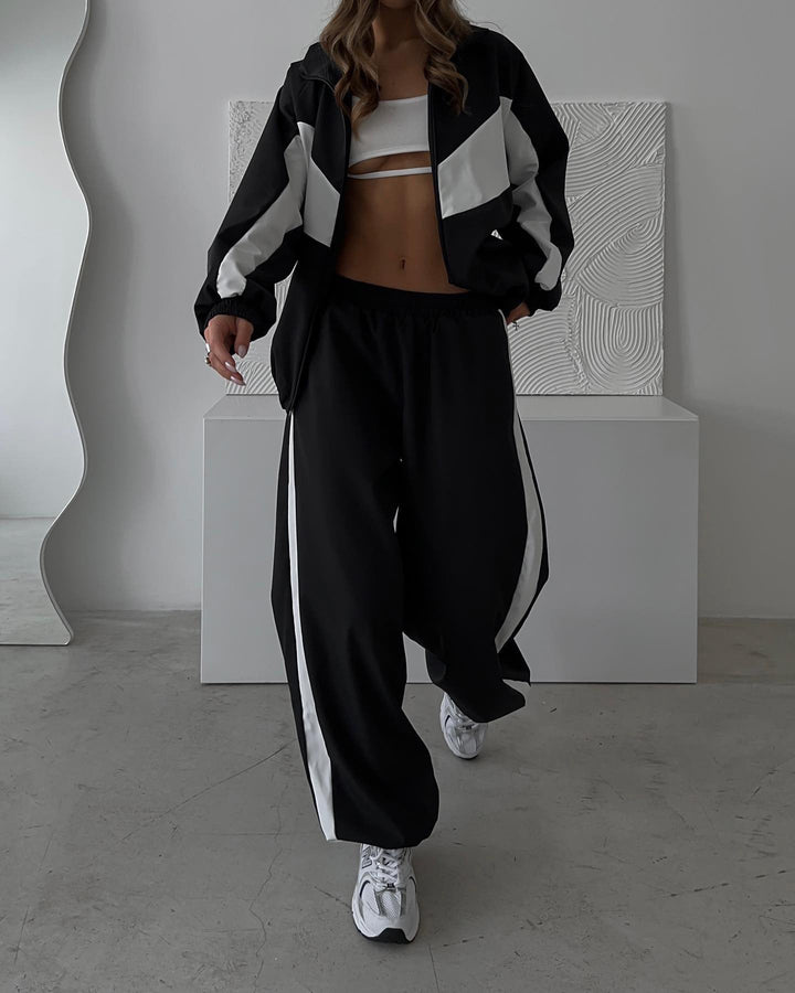 Women's Windbreaker Tracksuit Set with Wide-Leg Pants 21
