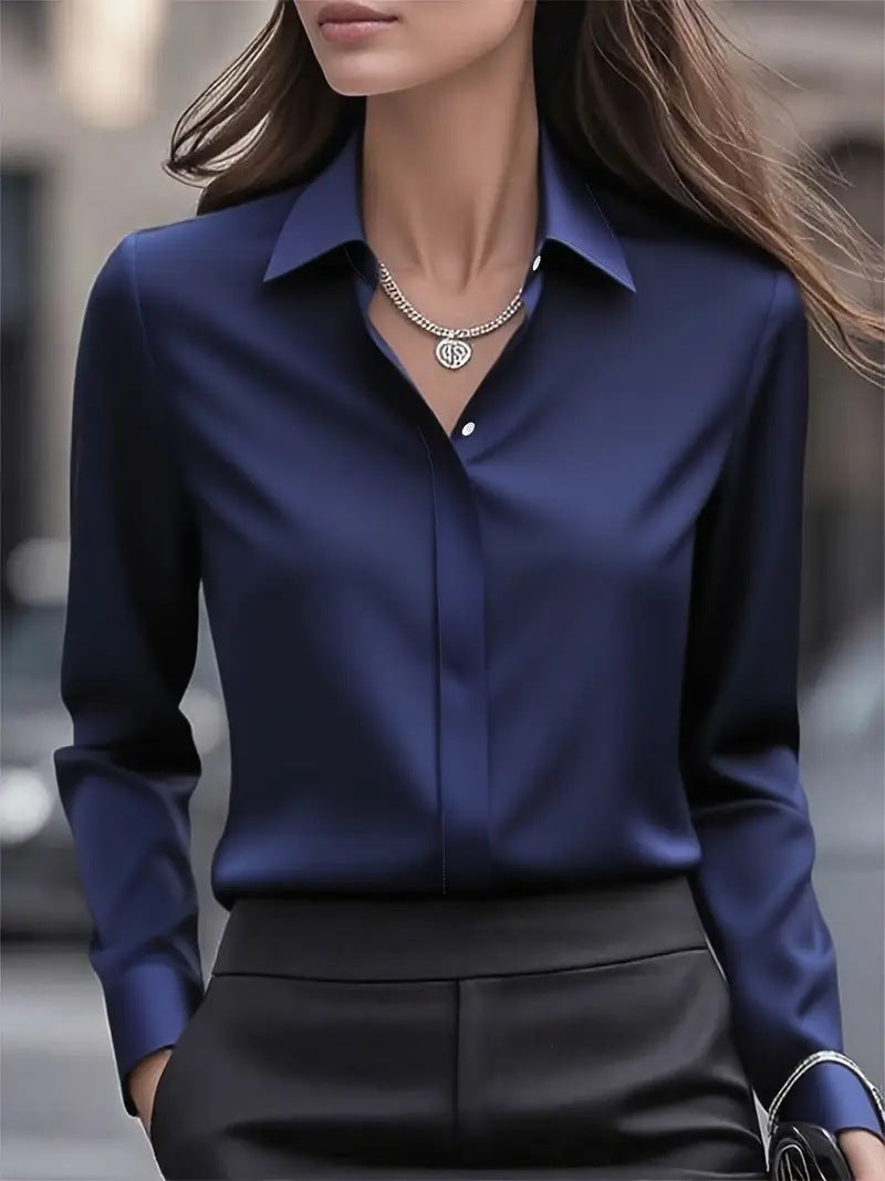 Women's Silk Blouse with Classic Collar and Button-Front Placket 8