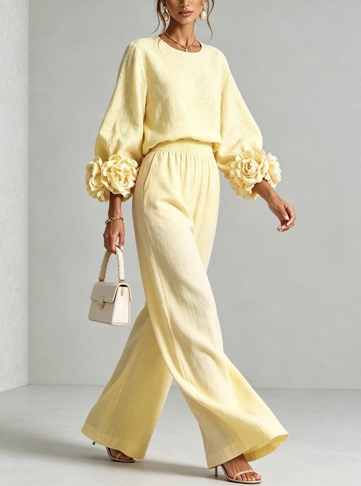 Elegant Two-Piece Set with Statement Sleeves and Wide-Leg Pants 7