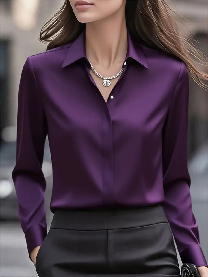 Women's Silk Blouse with Classic Collar and Button-Front Placket 10