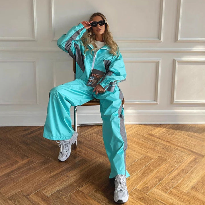 Women's Windbreaker Tracksuit Set with Wide-Leg Pants 4