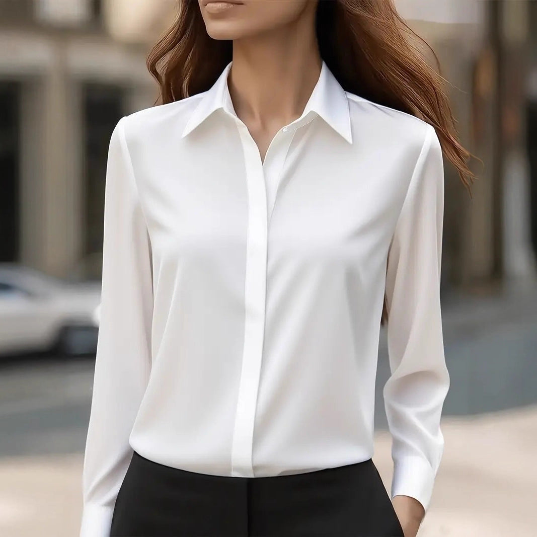 Women's Silk Blouse with Classic Collar and Button-Front Placket 3