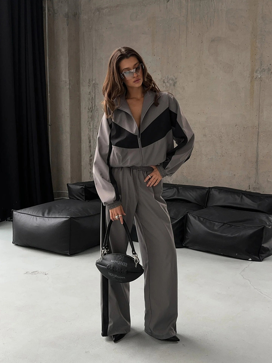 Women's Windbreaker Tracksuit Set with Wide-Leg Pants 23