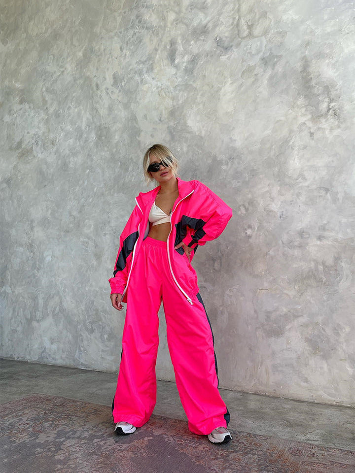Women's Windbreaker Tracksuit Set with Wide-Leg Pants 18