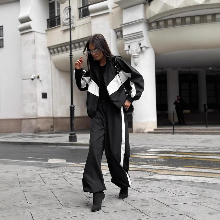 Women's Windbreaker Tracksuit Set with Wide-Leg Pants 5