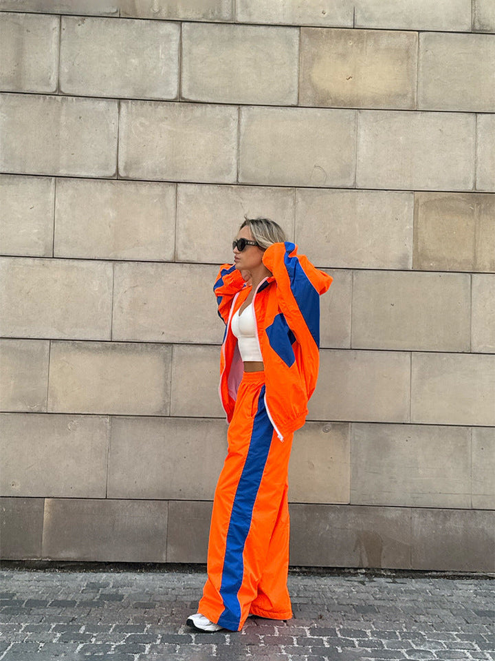 Women's Windbreaker Tracksuit Set with Wide-Leg Pants 15