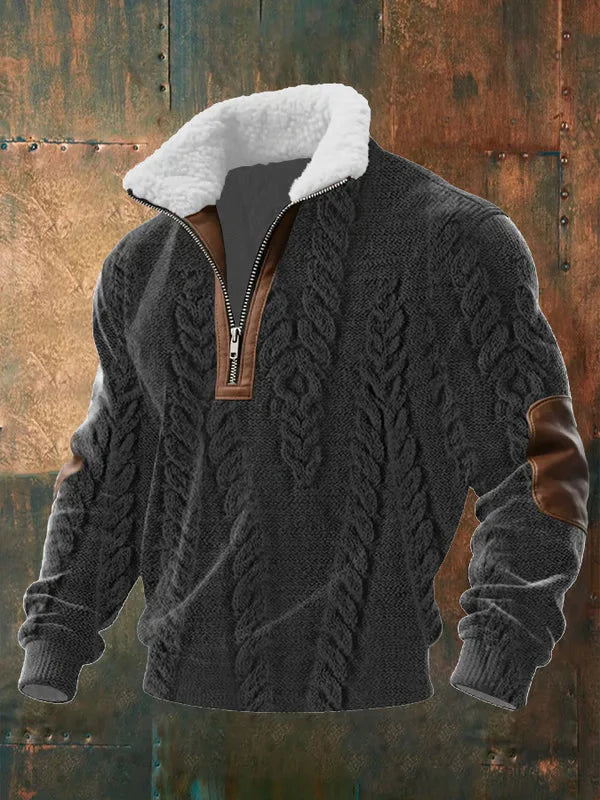 Men's Zip-Up Sweater with Lined High Collar 3