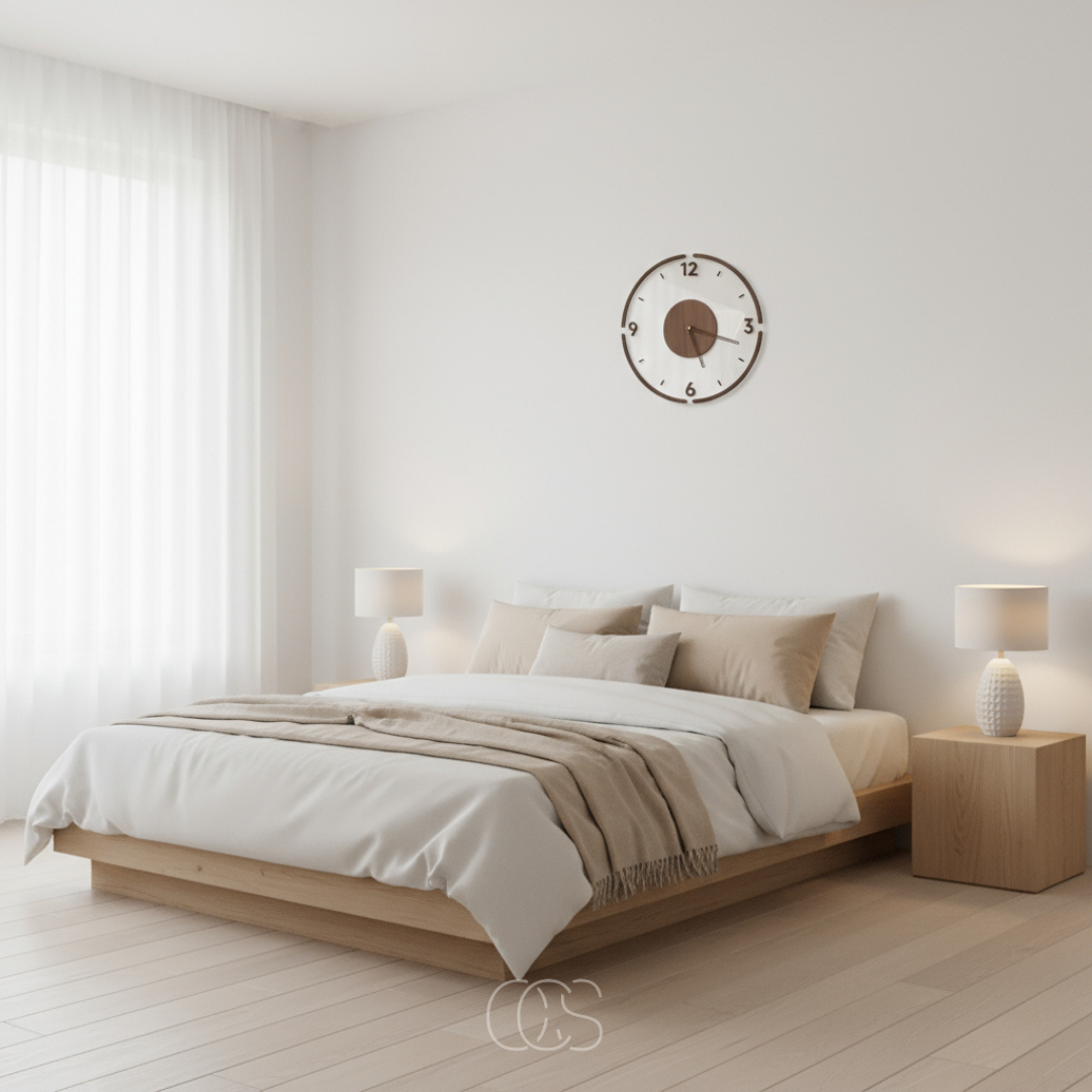 Nordic Silent Wall Clock, 14 in Wood and Acrylic, Quiet Scandinavian Design 4