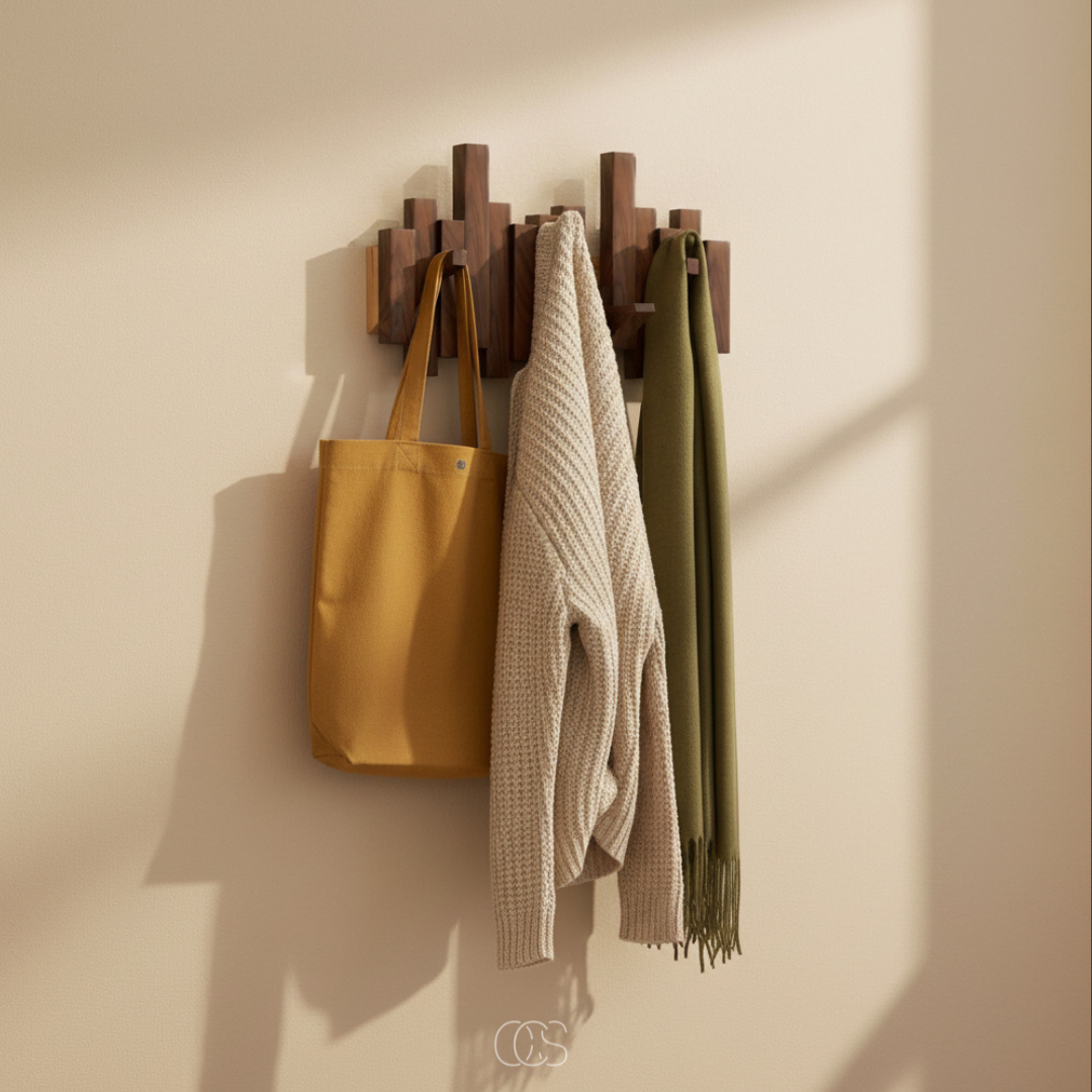 Wooden Piano Wall Coat Rack with Folding Hooks - Hall & Bedroom 3