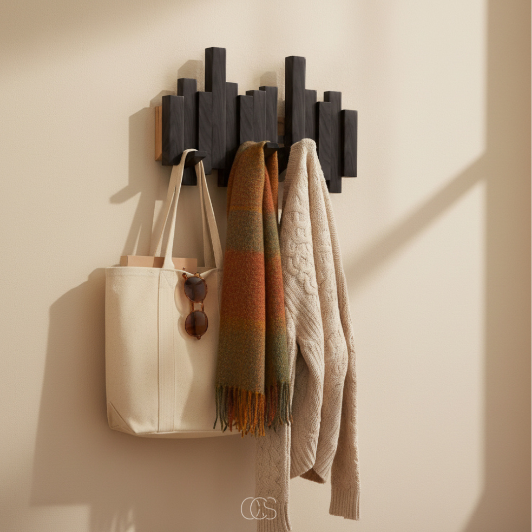 Wooden Piano Wall Coat Rack with Folding Hooks - Hall & Bedroom 5