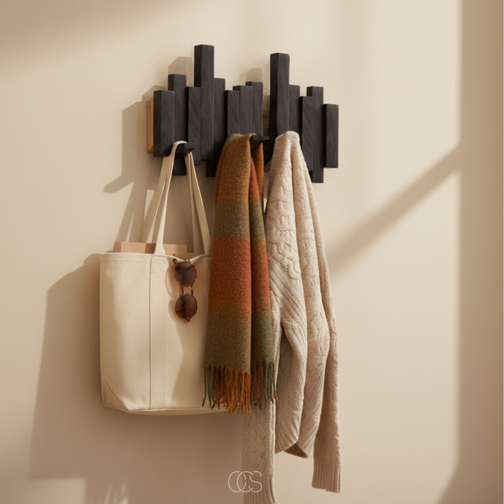 Wooden Piano Wall Coat Rack with Folding Hooks - Hall & Bedroom 5