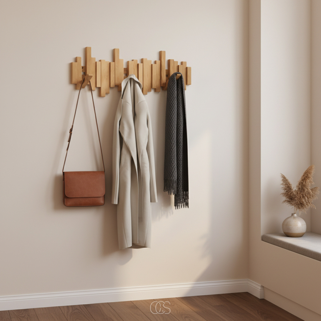 Wooden Piano Wall Coat Rack with Folding Hooks - Hall & Bedroom 6