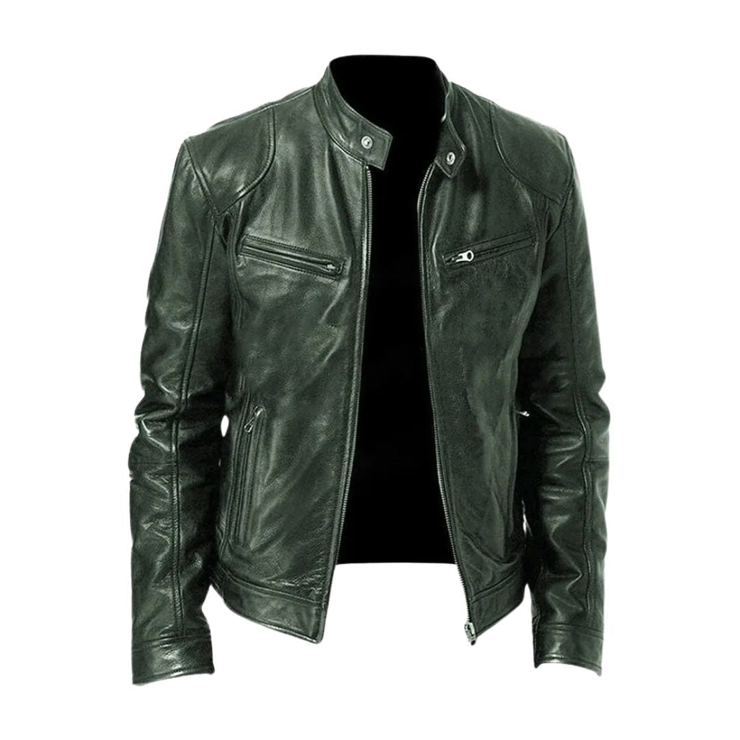 Classic Leather Jacket with Stand Collar for Men 4