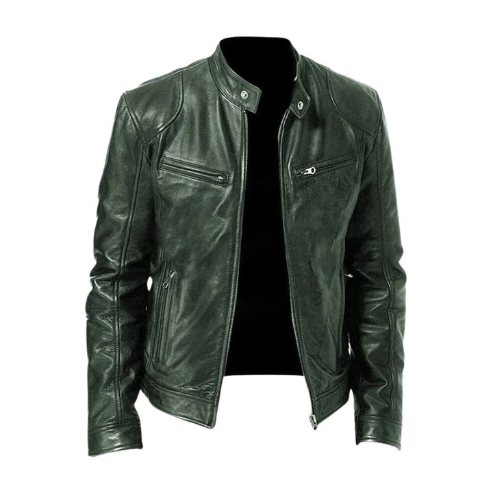 Classic Leather Jacket with Stand Collar for Men 4