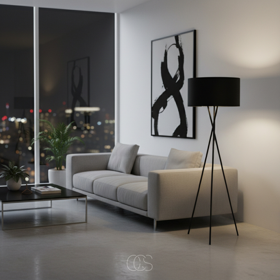 Floor Lamp with Fabric Shade and Metal Tripod Base, 159 cm Tall 3