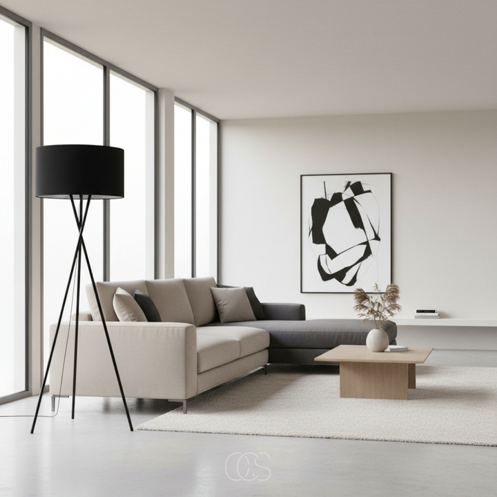 Floor Lamp with Fabric Shade and Metal Tripod Base, 159 cm Tall 1