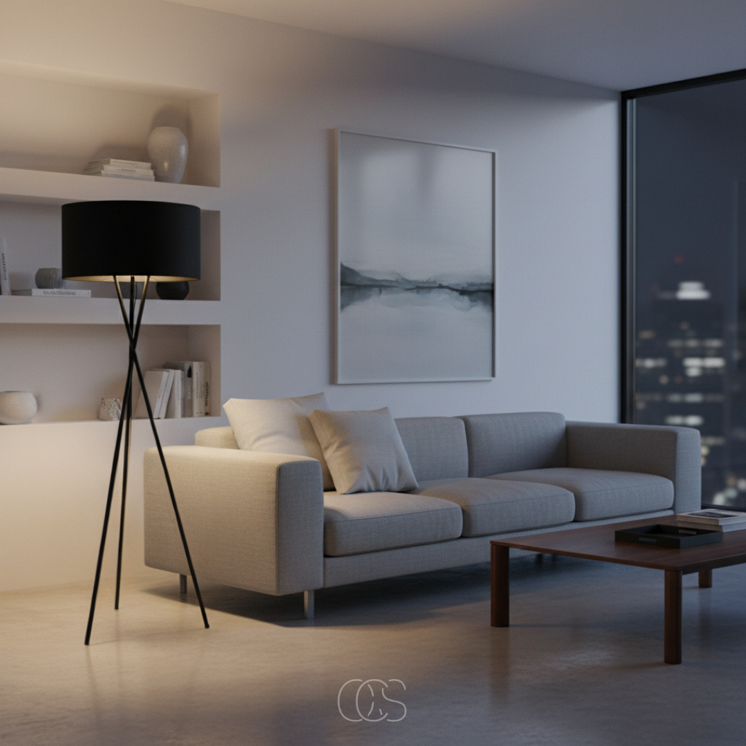 Floor Lamp with Fabric Shade and Metal Tripod Base, 159 cm Tall 2