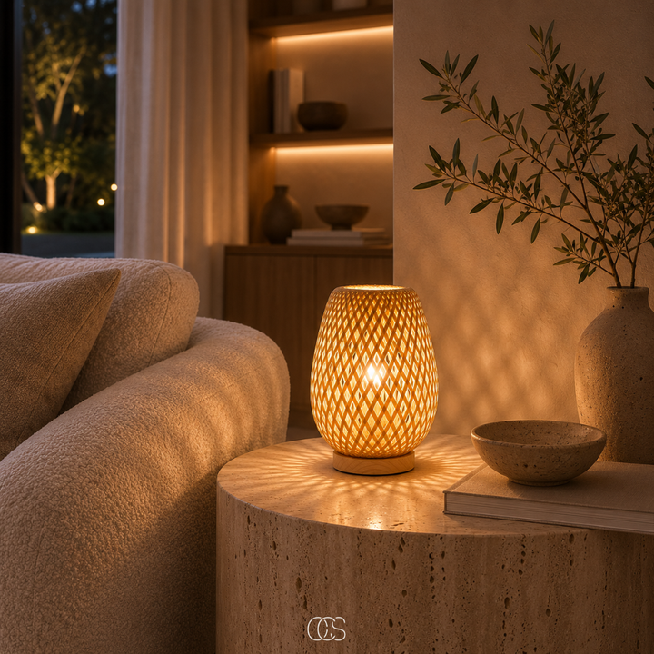 Cordless Bamboo Table Lamp - Scandinavian Dimmable LED with 3 Light Colors 5