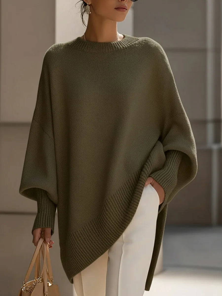 Women's Warm Oversized Wool Sweater with Asymmetric Hem 7