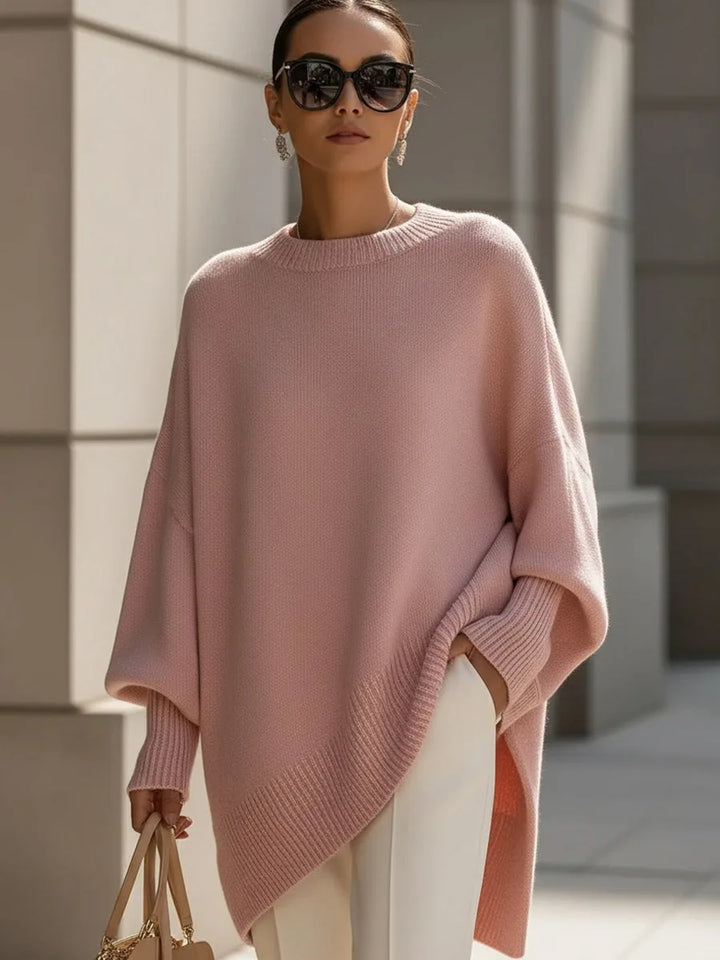 Women's Warm Oversized Wool Sweater with Asymmetric Hem 11