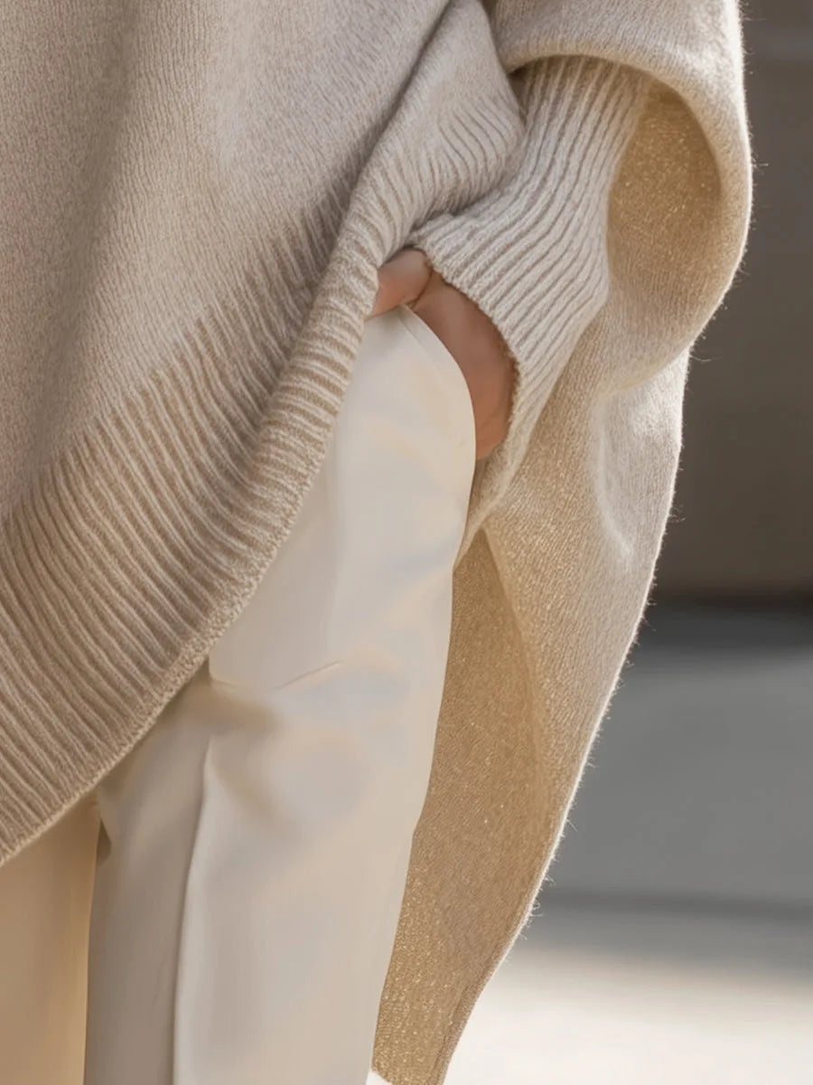 Women's Warm Oversized Wool Sweater with Asymmetric Hem 5