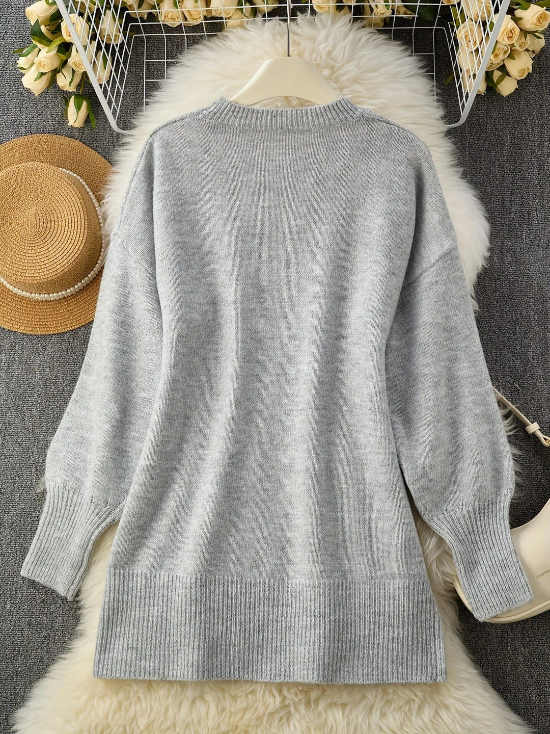 Women's Warm Oversized Wool Sweater with Asymmetric Hem 10