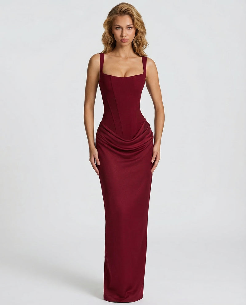 Corset Maxi Dress with Draped Skirt and Lace-Up Back 12