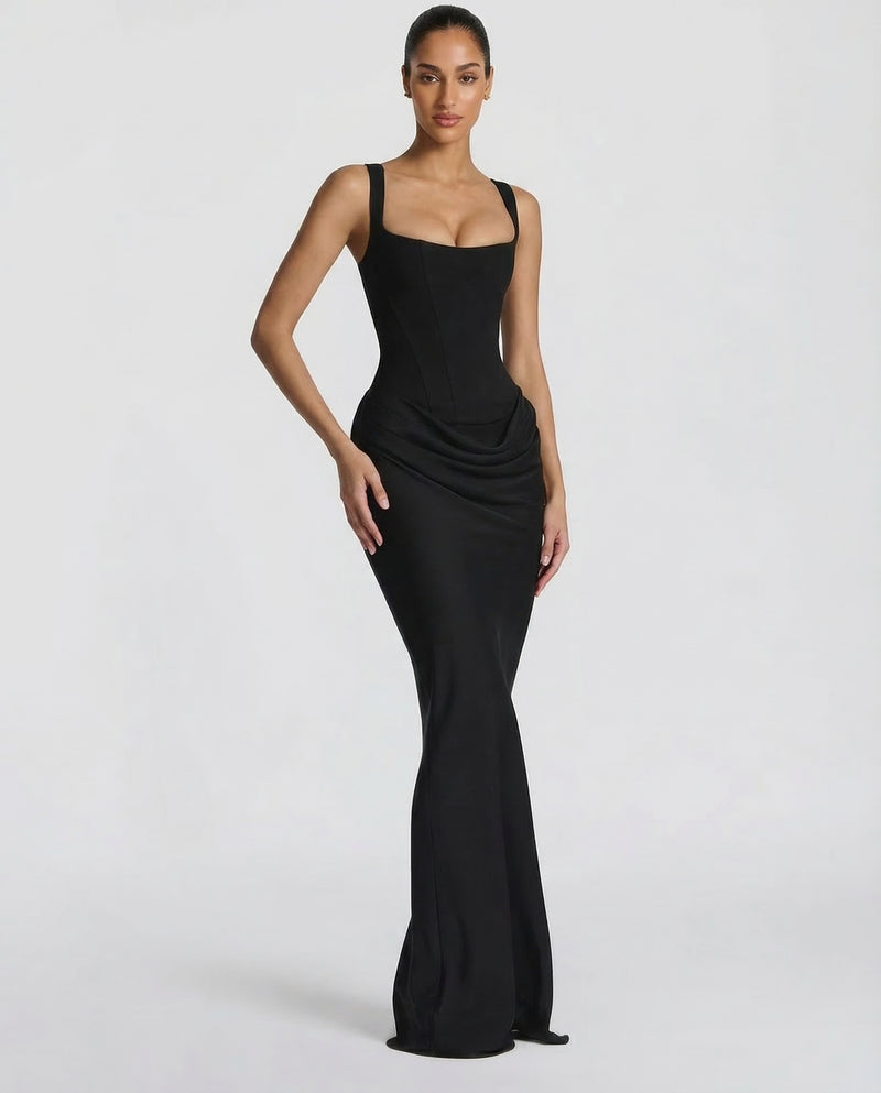 Corset Maxi Dress with Draped Skirt and Lace-Up Back 4