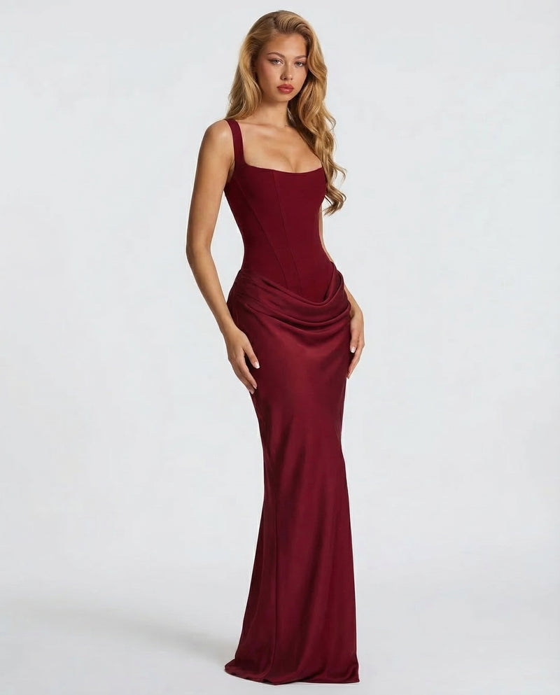 Corset Maxi Dress with Draped Skirt and Lace-Up Back 11