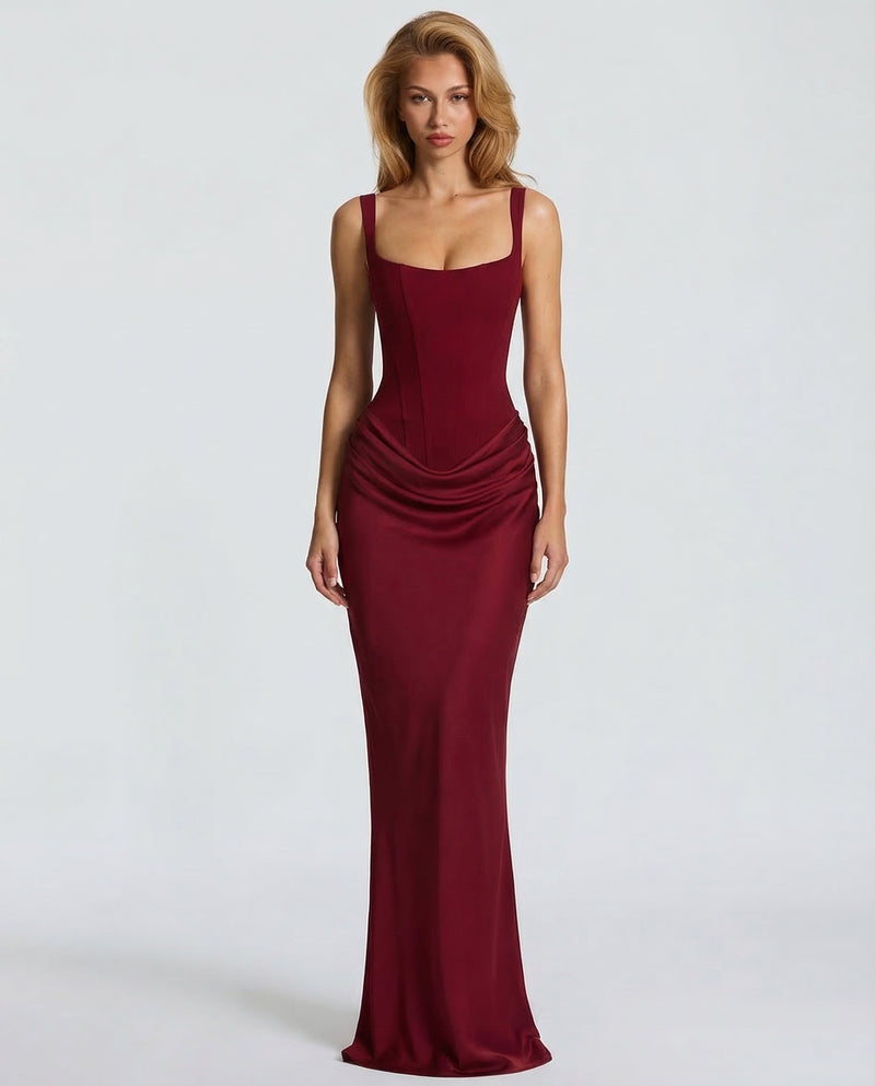 Corset Maxi Dress with Draped Skirt and Lace-Up Back 9