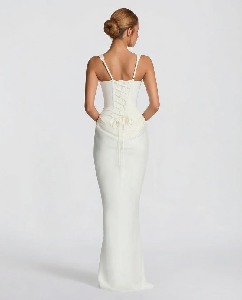 Corset Maxi Dress with Draped Skirt and Lace-Up Back 6