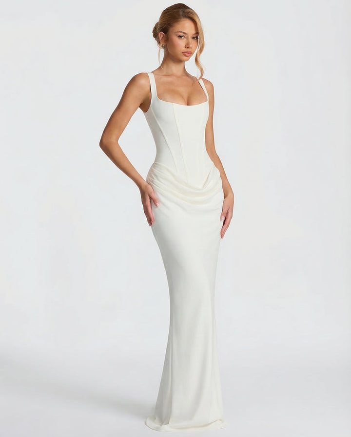 Corset Maxi Dress with Draped Skirt and Lace-Up Back 8